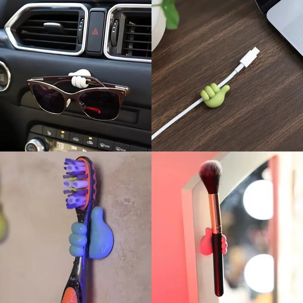 Hand-Shaped Rubber Holder Glasses Power Cord Charging Line Self Adhesive Mini Hook Car Storag Organizer Interior Accessories