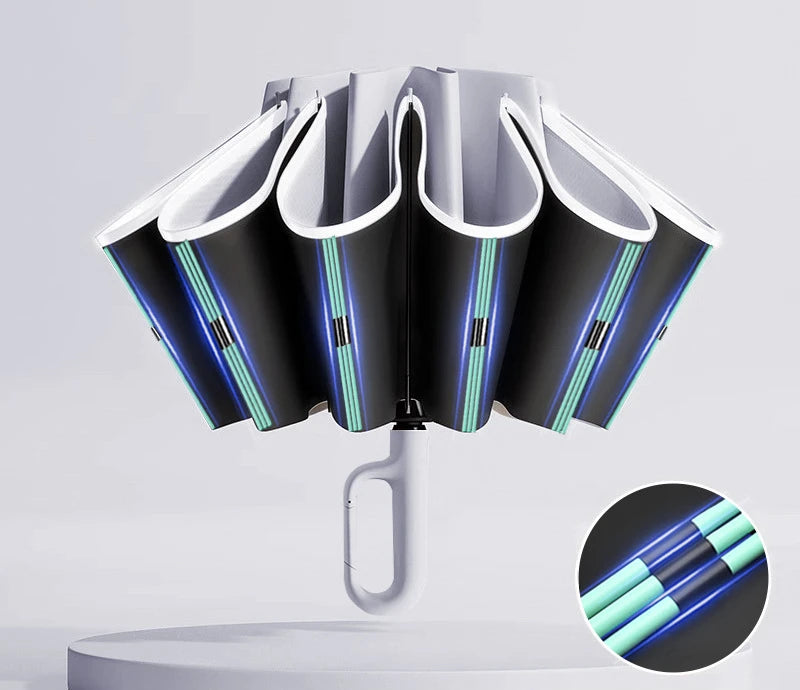 60K Buckle Men Women Umbrella  Fully Automatic Reverse Folding Umbrella with Windproof Reflective Stripe UV Umbrellas