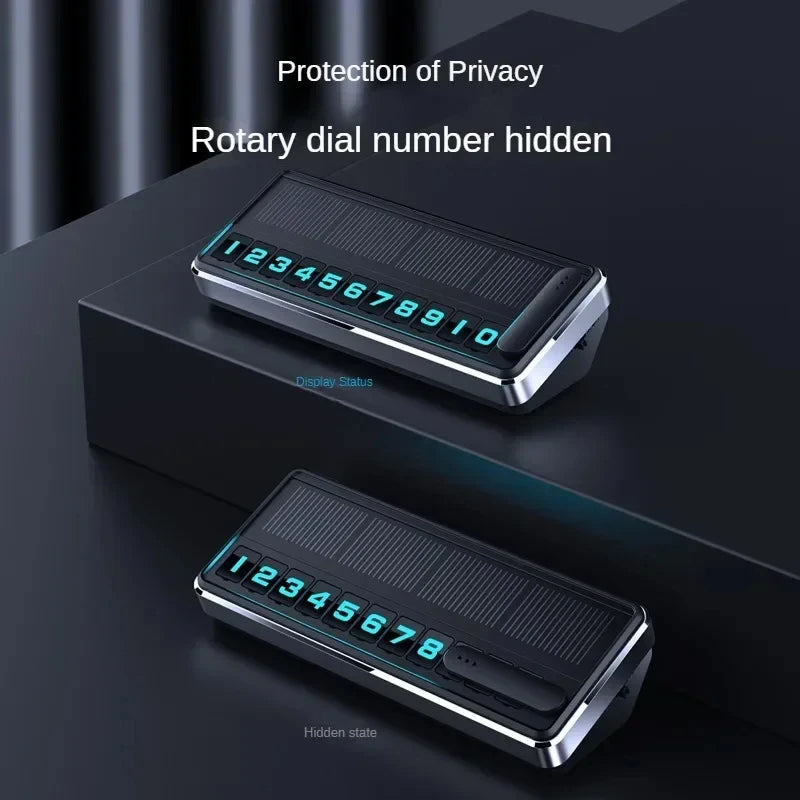 1PC Solar Car Phone Number Plate Led Lighting Temporary Parking Card Hidden Plates Car Park Stop Multiple Number Parking Gadgets