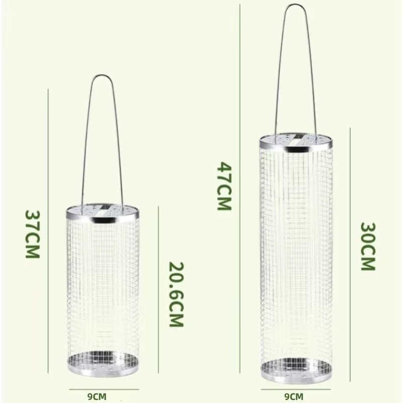 Portable Stainless Steel Barbecue Cages Grill Basket Camping Picnic Cookware Outdoor round BBQ Campfire Grid Rolling Grill Baske