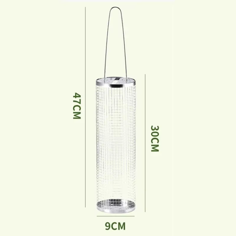 Portable Stainless Steel Barbecue Cages Grill Basket Camping Picnic Cookware Outdoor round BBQ Campfire Grid Rolling Grill Baske