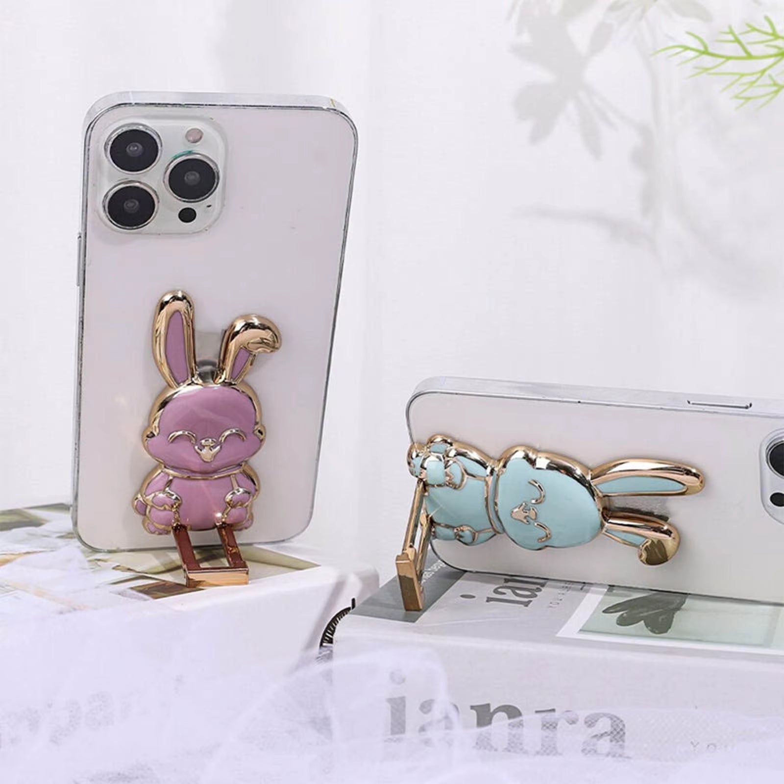 ‌Foldable Bunny Phone Stand  Portable Holder for All Mobile Phones Cute Desk Accessories Office Home Decor