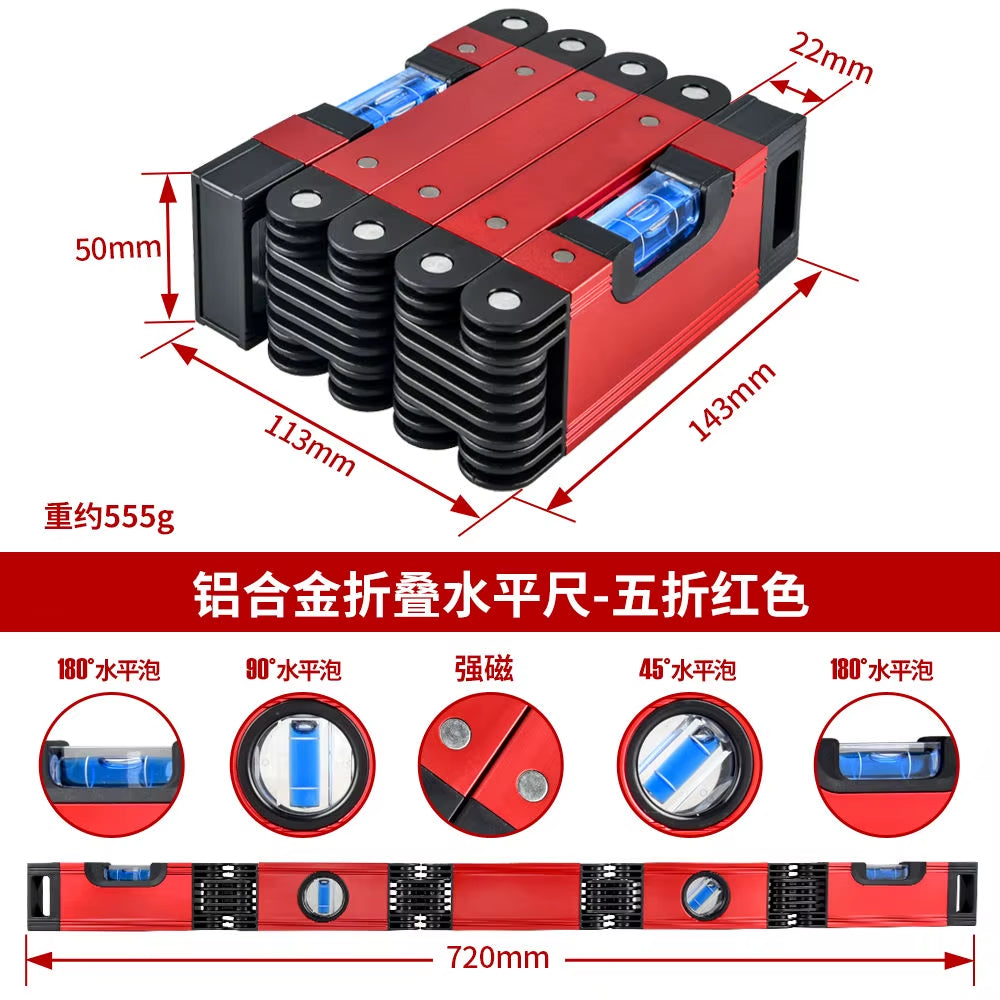 Folding Horizontal Angle Measurement Ruler Decoration Strong Magnetic Leveling Ruler Drop Resistant Portable Balance Ruler
