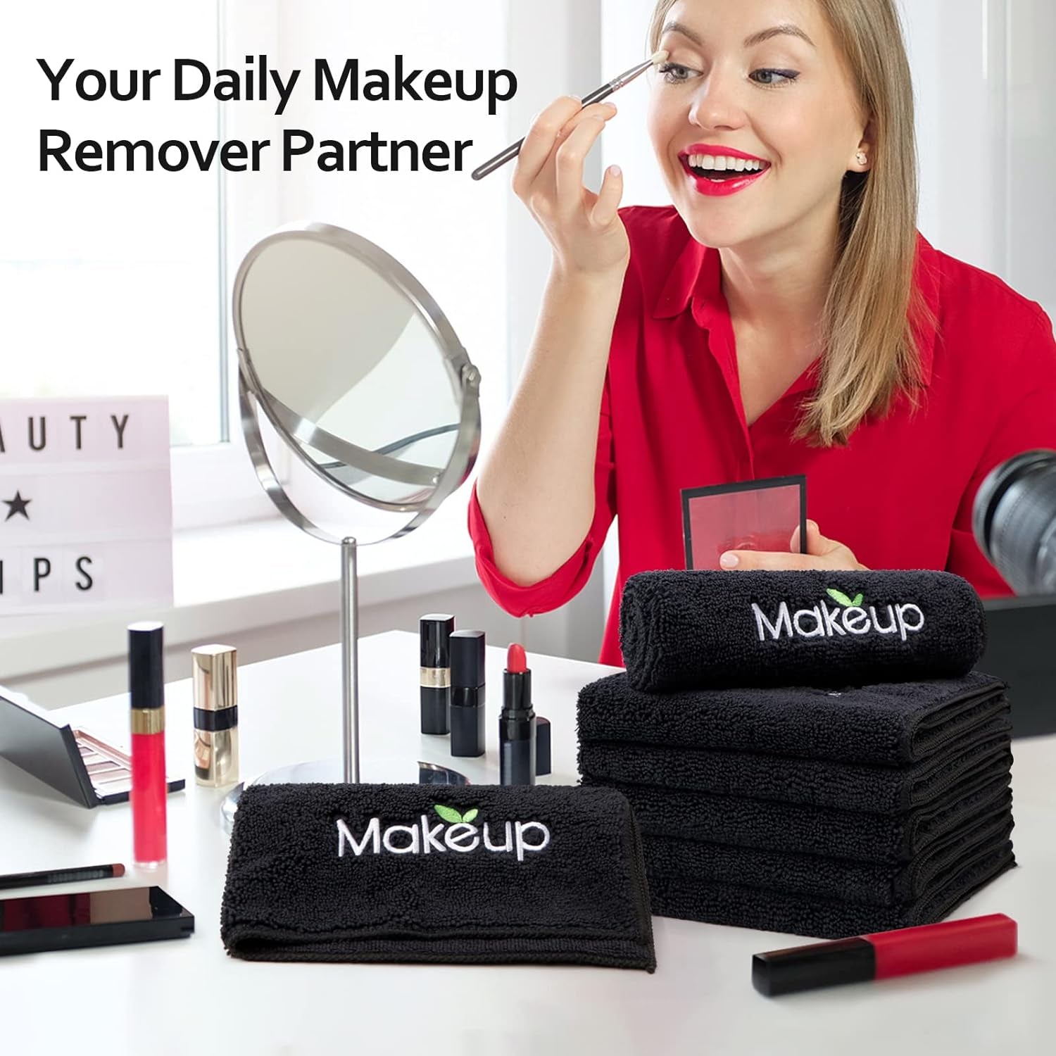 Toallitas Desmaquillantes - Toallitas De Microfibra Ultrasuaves Y De Secado Rápido Para El Rostro, Absorbentes Para La Limpieza Y Con Los Dedos Para Desmaquillar, 33 X 33 Cm, 6 Unidades Negro