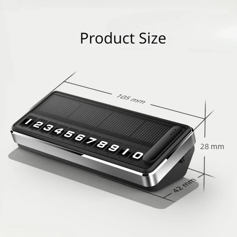 1PC Solar Car Phone Number Plate Led Lighting Temporary Parking Card Hidden Plates Car Park Stop Multiple Number Parking Gadgets