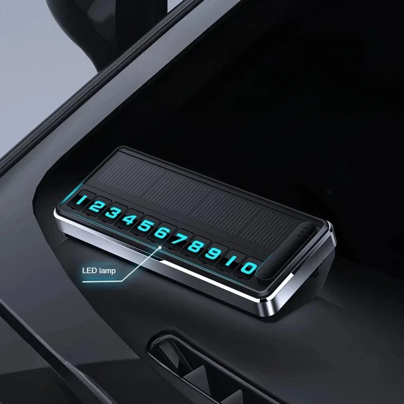 1PC Solar Car Phone Number Plate Led Lighting Temporary Parking Card Hidden Plates Car Park Stop Multiple Number Parking Gadgets