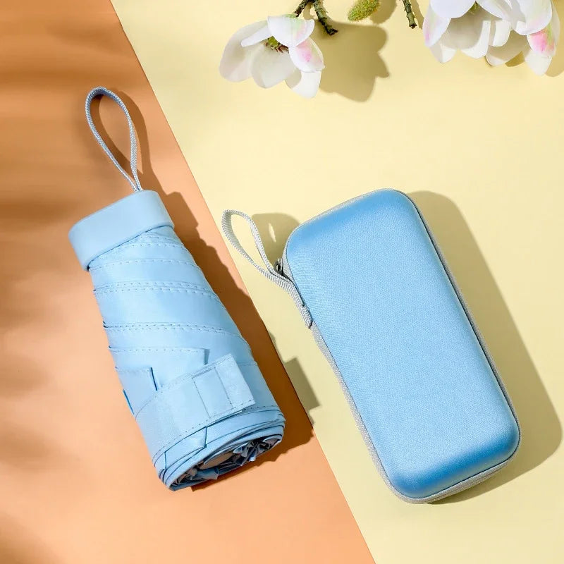 Mini Portable Umbrella Sun Umbrella With  Case Set Parasol Rain and Shine Dual Use Unisex Travel Protable Folding Pocket Mini