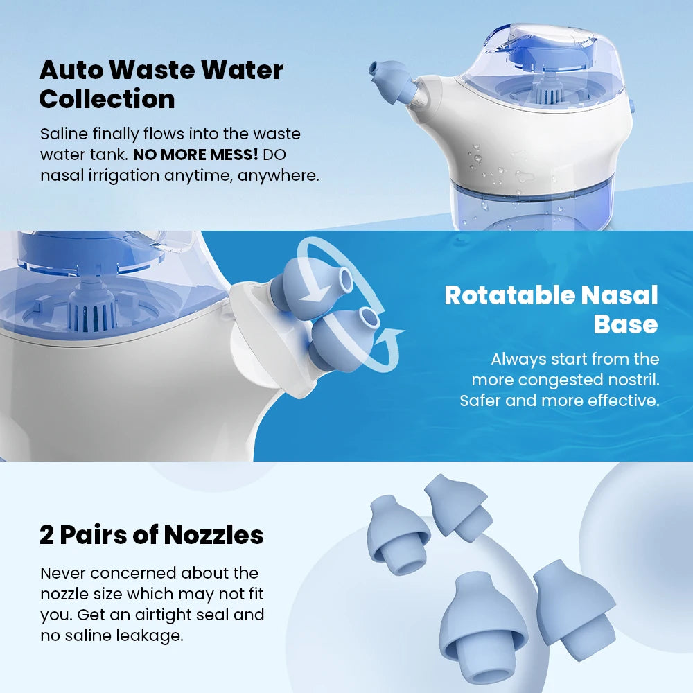 Suction Irrigator Nose Washer Sinus Rinse All-Round Deep Cleaner Machine Electric Nasal Irrigation System with 50 SaltPods