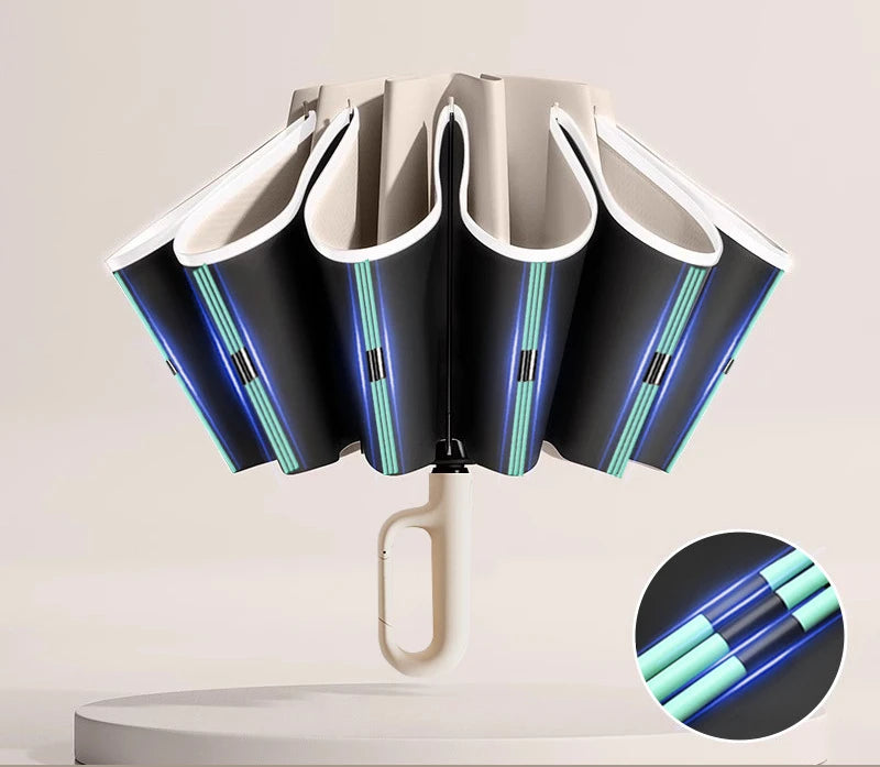 60K Buckle Men Women Umbrella  Fully Automatic Reverse Folding Umbrella with Windproof Reflective Stripe UV Umbrellas