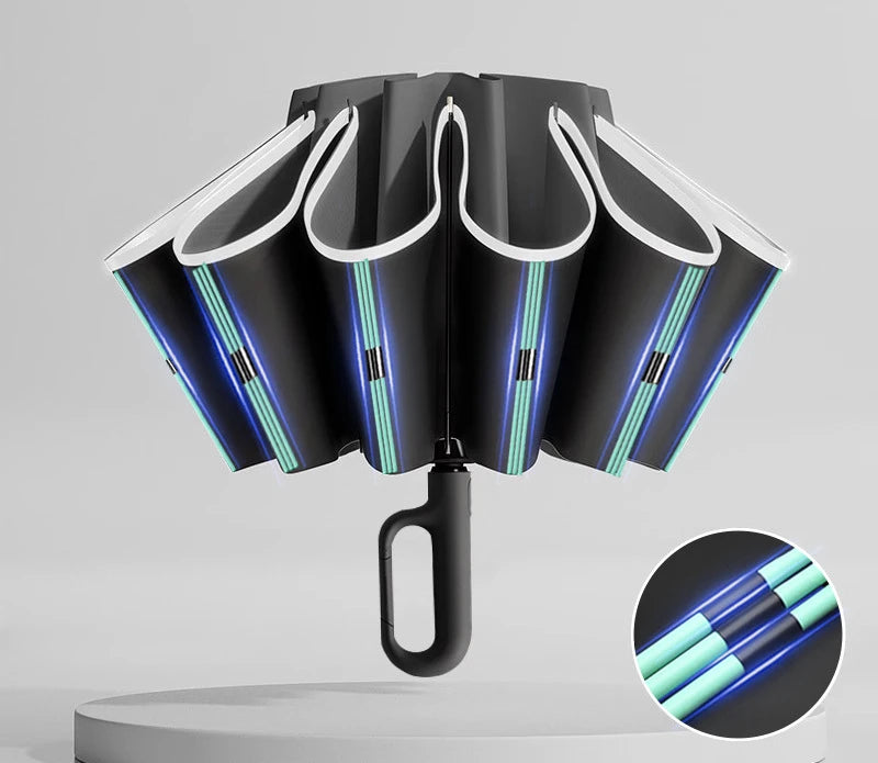 60K Buckle Men Women Umbrella  Fully Automatic Reverse Folding Umbrella with Windproof Reflective Stripe UV Umbrellas