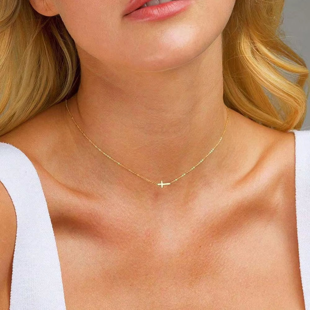 Stainless Steel Delicate Vintage Cross Pendant Necklace Simple Fashion Faith for Women Jewelry Daily Commuter With