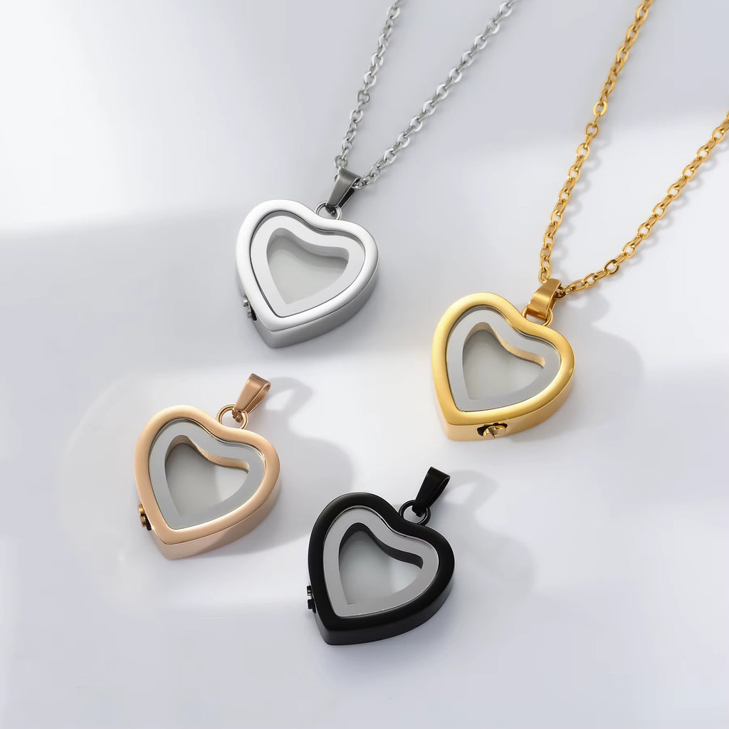Glass Cremation Jewelry Necklace for Ashes Heart Memorial Lockets for Ashes Stainless Steel Keepsake Urn Ashes Pendants