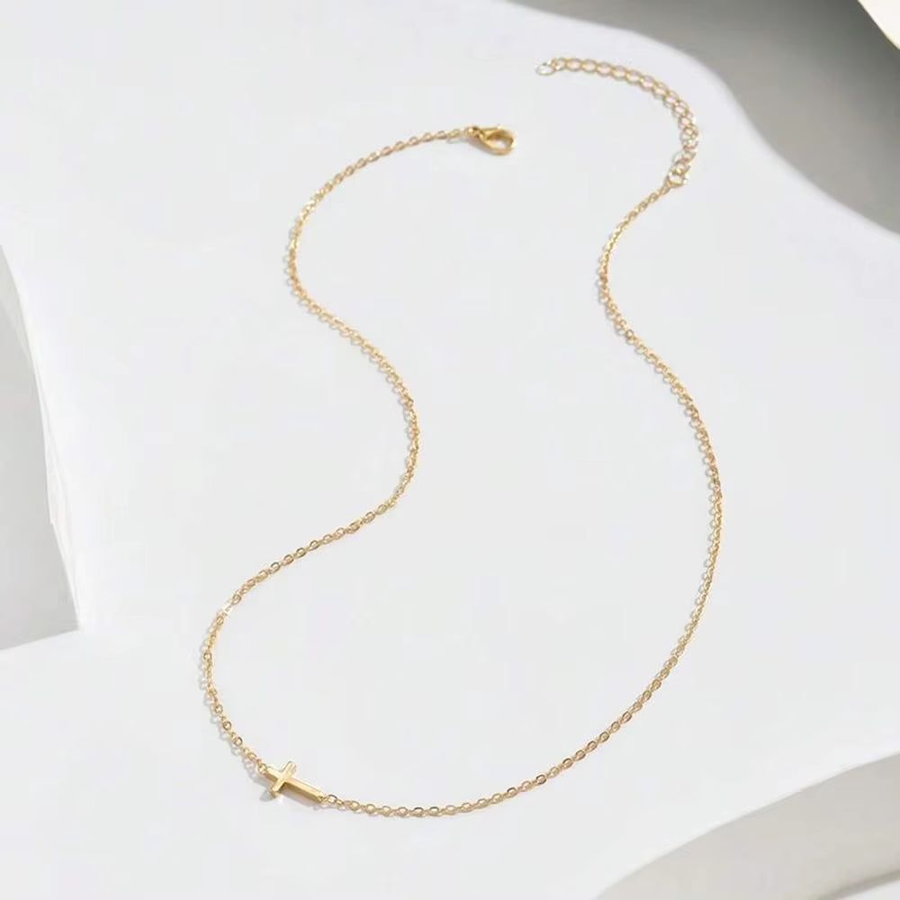 Stainless Steel Delicate Vintage Cross Pendant Necklace Simple Fashion Faith for Women Jewelry Daily Commuter With