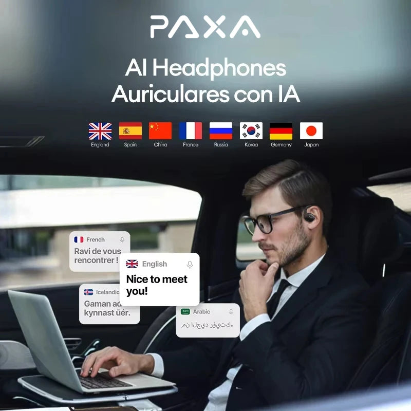 PAXA T06 AI Translation Headphones 128 languages Smart Wireless Bluetooth Earphones 5.4 Hi-Fi Low latency HD Call Music Headset