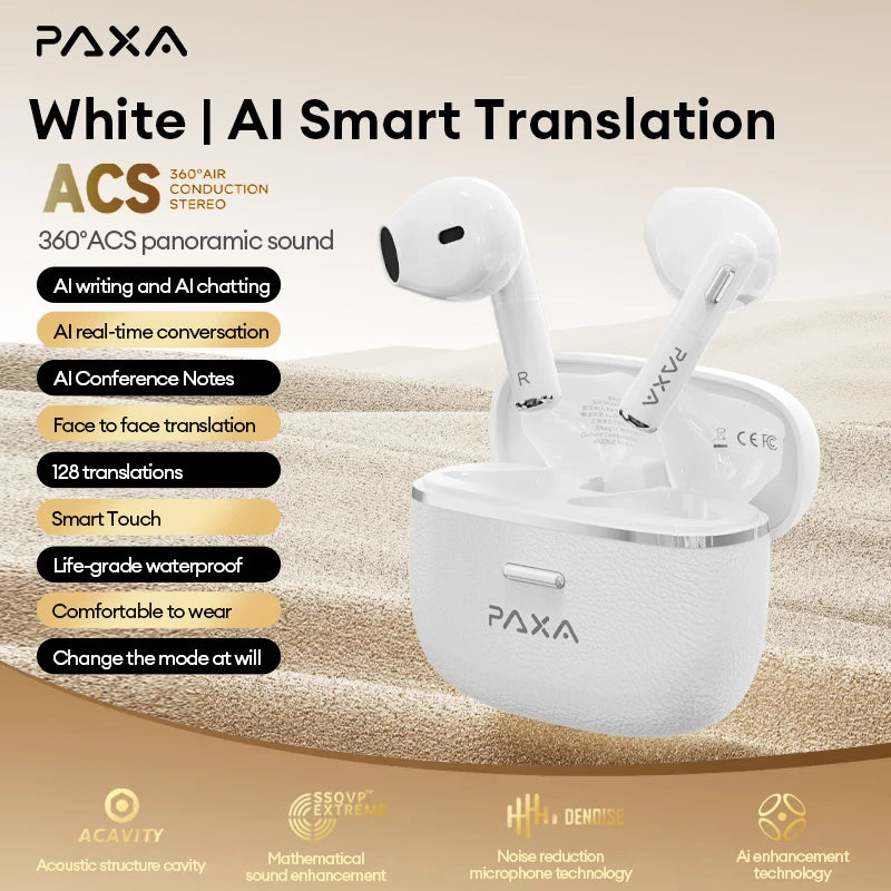 PAXA T06 AI Translation Headphones 128 languages Smart Wireless Bluetooth Earphones 5.4 Hi-Fi Low latency HD Call Music Headset