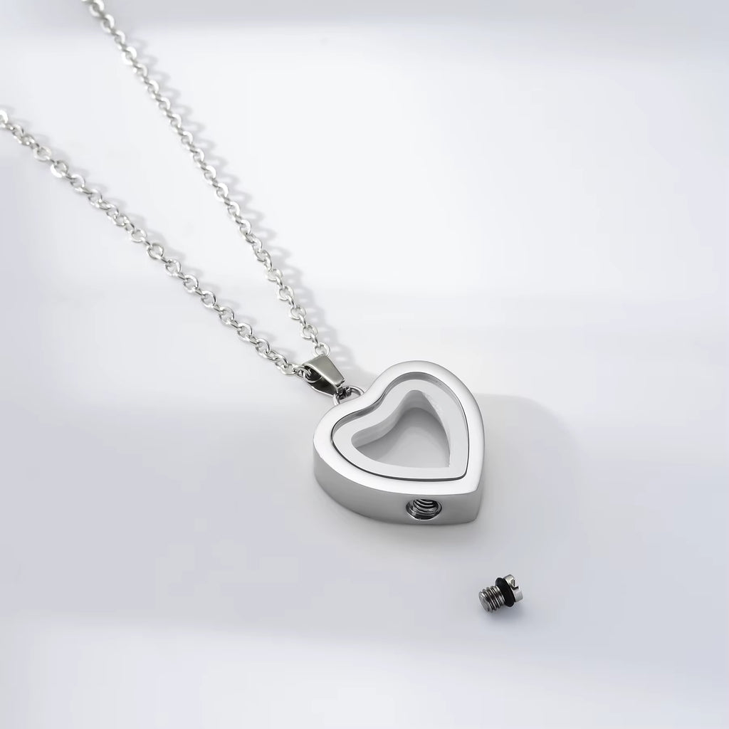 Glass Cremation Jewelry Necklace for Ashes Heart Memorial Lockets for Ashes Stainless Steel Keepsake Urn Ashes Pendants